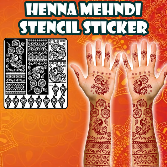 Peacock And Rose Mehndi Stencil Sticker With Elegant Design & Bride Design Full Hand