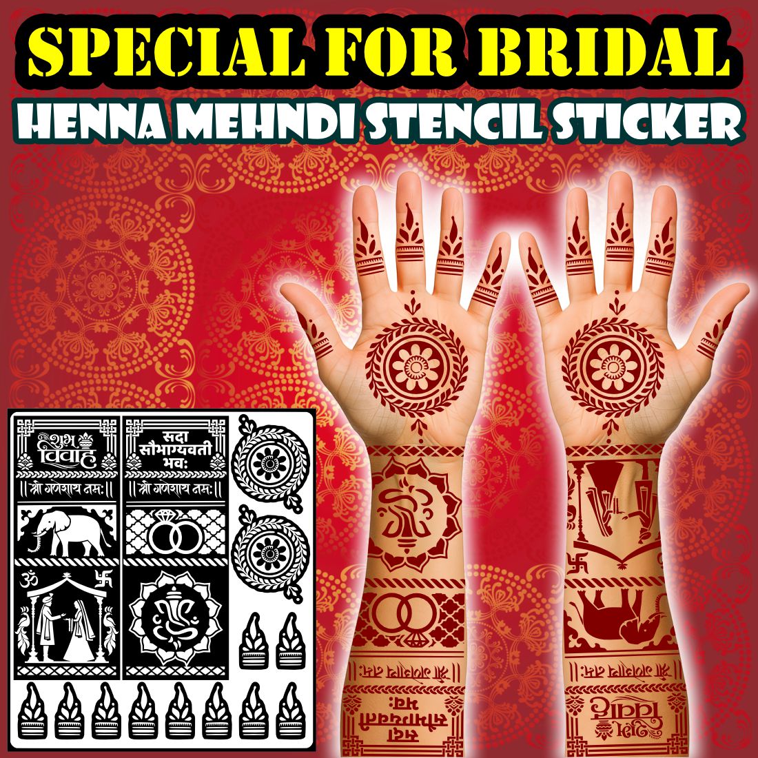 Bridal Stencil Shubh Vivah & Sada Saubhagyavati Bhava Special Stencil Mehndi Sticker