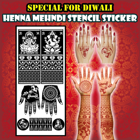 Shubh Diwali Special Stencil Mehndi Sticker Design for Hands Lakshmi Ganesh Traditional Festival Henna Art “Shree Mahalakshmi Namah” and “Jai Shree Ganesh” Mehndi