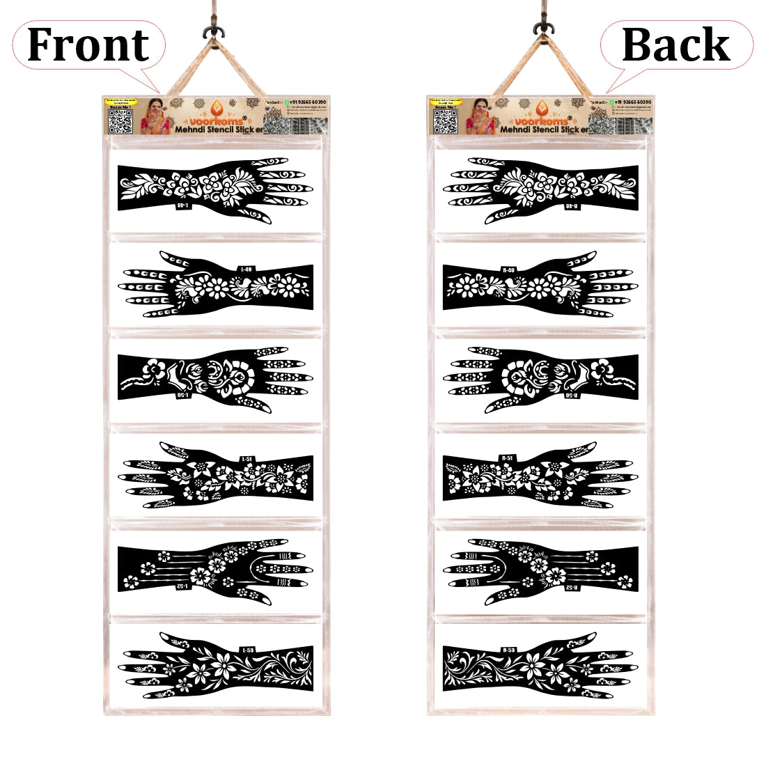 Luxury Floral Mehndi Stencil Collection Set.6 Pairs 12 Pcs Premium Full Hand Henna Pattern Templates.