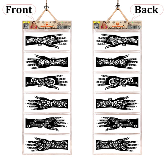 Luxury Floral Mehndi Stencil Collection Set.6 Pairs 12 Pcs Premium Full Hand Henna Pattern Templates.
