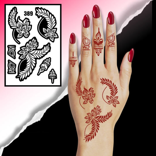 Traditional Floral Mehndi Stencil With Elaborate Leaf Details For Hand Artistry