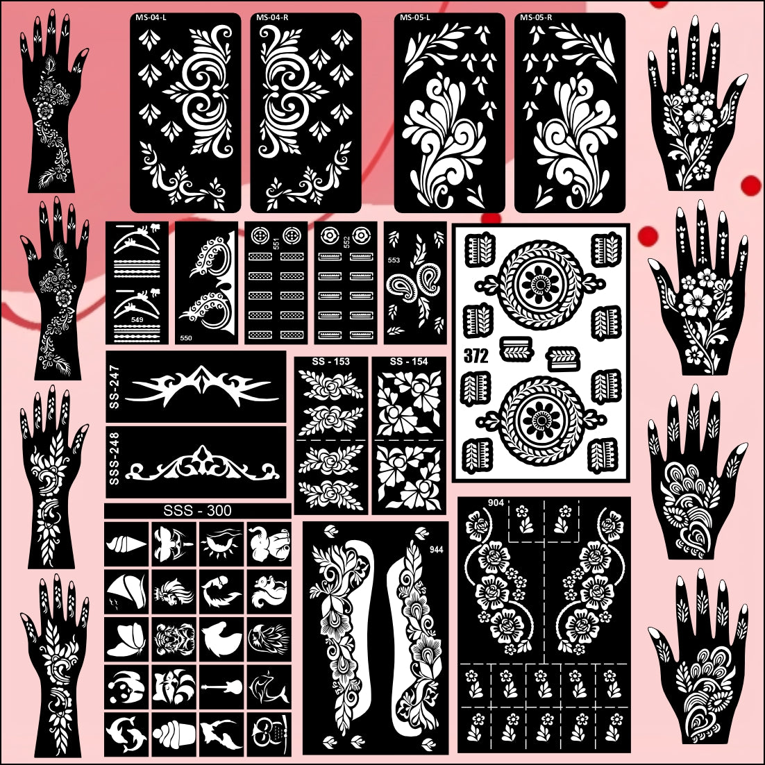 Beautiful Combo Mehndi Stencil Sticker Set With Multiple Design For Festivals