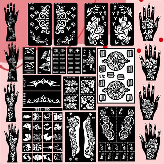 Beautiful Combo Mehndi Stencil Sticker Set With Multiple Design For Festivals