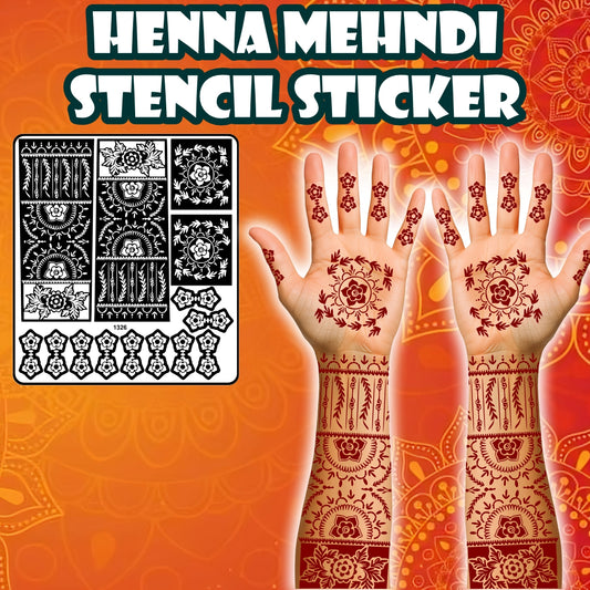 Beautiful Flowers Design Mehndi Stencil Sticker With Traditional Patterns And Full Hand & Fingers