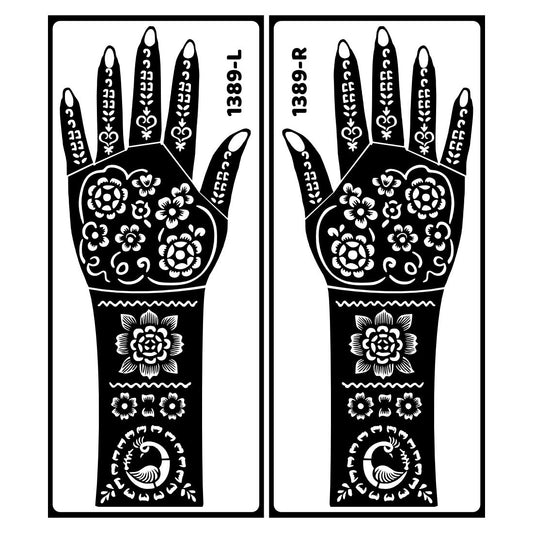 Traditional Full Hand Bridal Mehndi Stencil Sticker With Floral And Leaf Patterns Easy To Use With Instant Beautiful Design