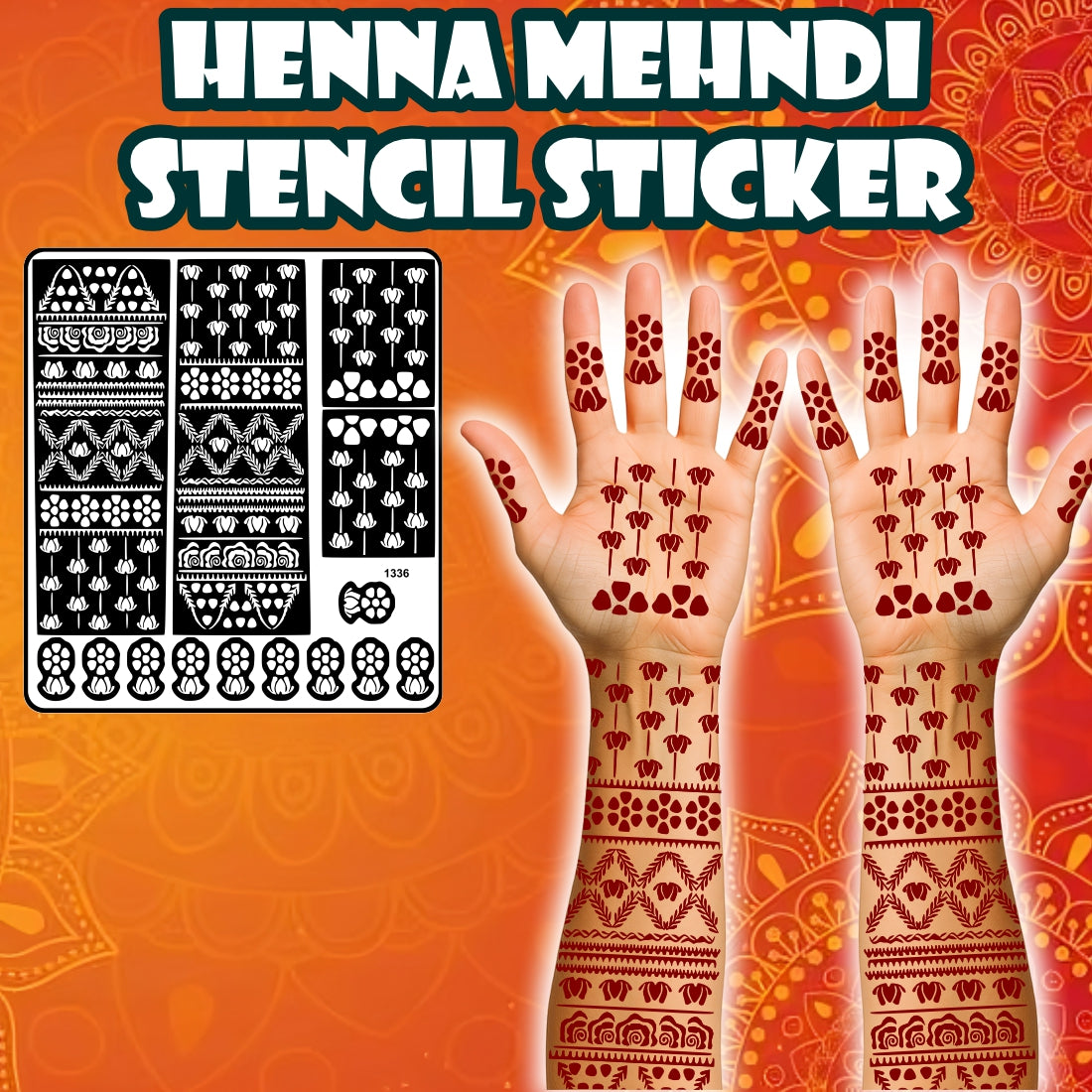 Lotus And Floral Mehndi Stencil Sticker With Traditional Patterns For Hands And Fingers