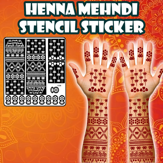 Lotus And Floral Mehndi Stencil Sticker With Traditional Patterns For Hands And Fingers