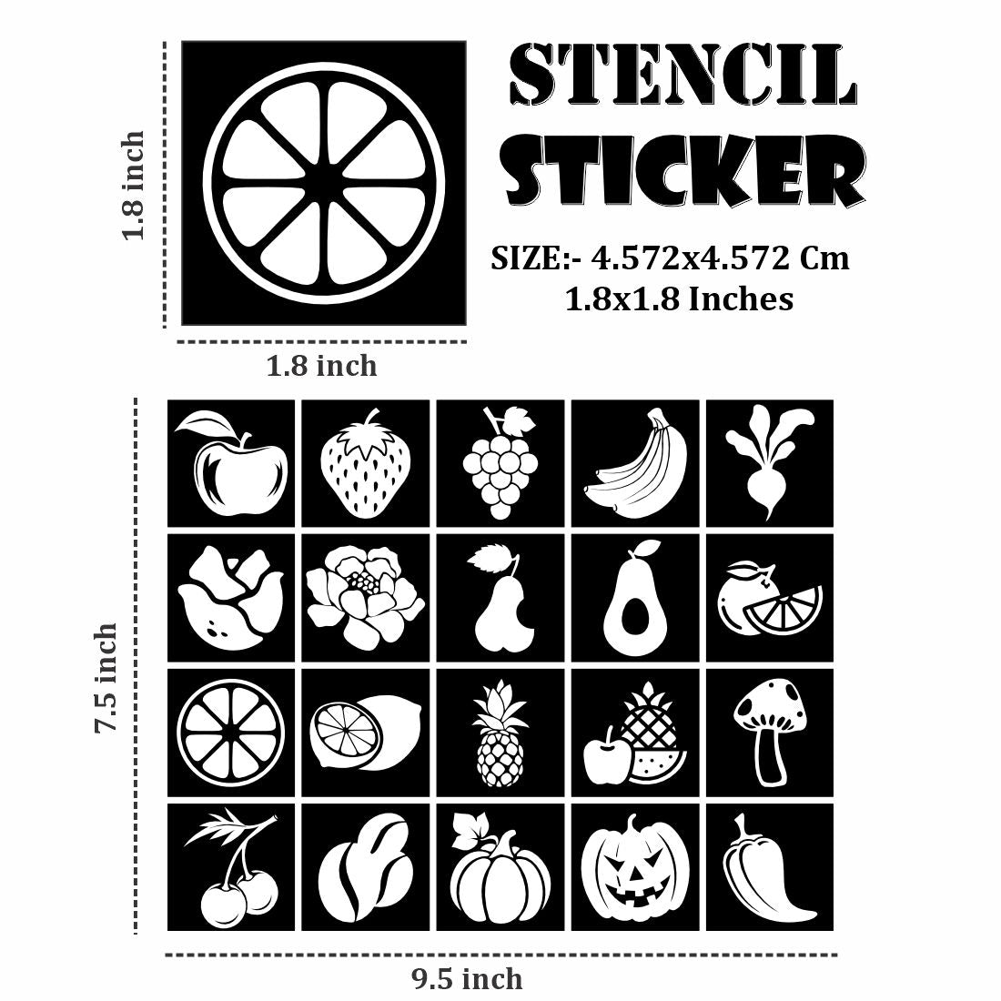 Apple, Grapes, Fruit & Vegetables And Multi Designs Small Stencil Sticker For Kids |Kids can decorate notebooks, drawings, or school projects with Stencil stickers