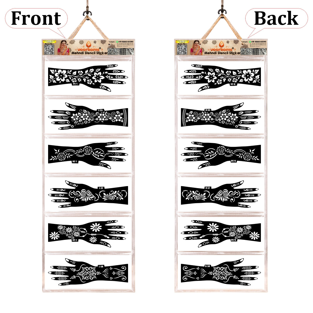 Premium Botanical Mehndi Stencil Pack, 6 Pairs 12 Pcs Full Hand Pattern Templates.