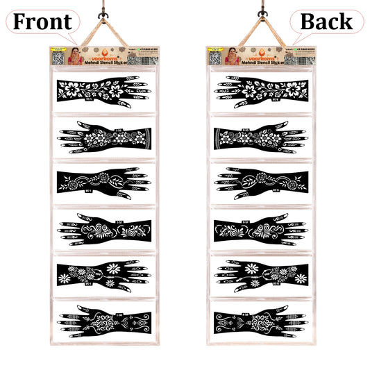 Premium Botanical Mehndi Stencil Pack, 6 Pairs 12 Pcs Full Hand Pattern Templates.