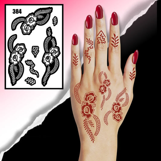 Stylish Floral Mehndi Stencil With Roses, Leaves, And Finger Art Templates