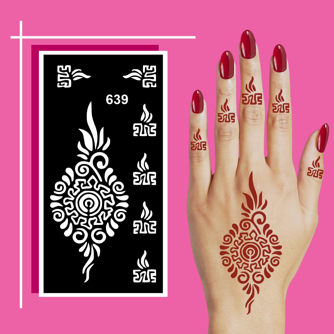 Hand-Shaped Mehndi Stencil Sheets with Creative Motifs