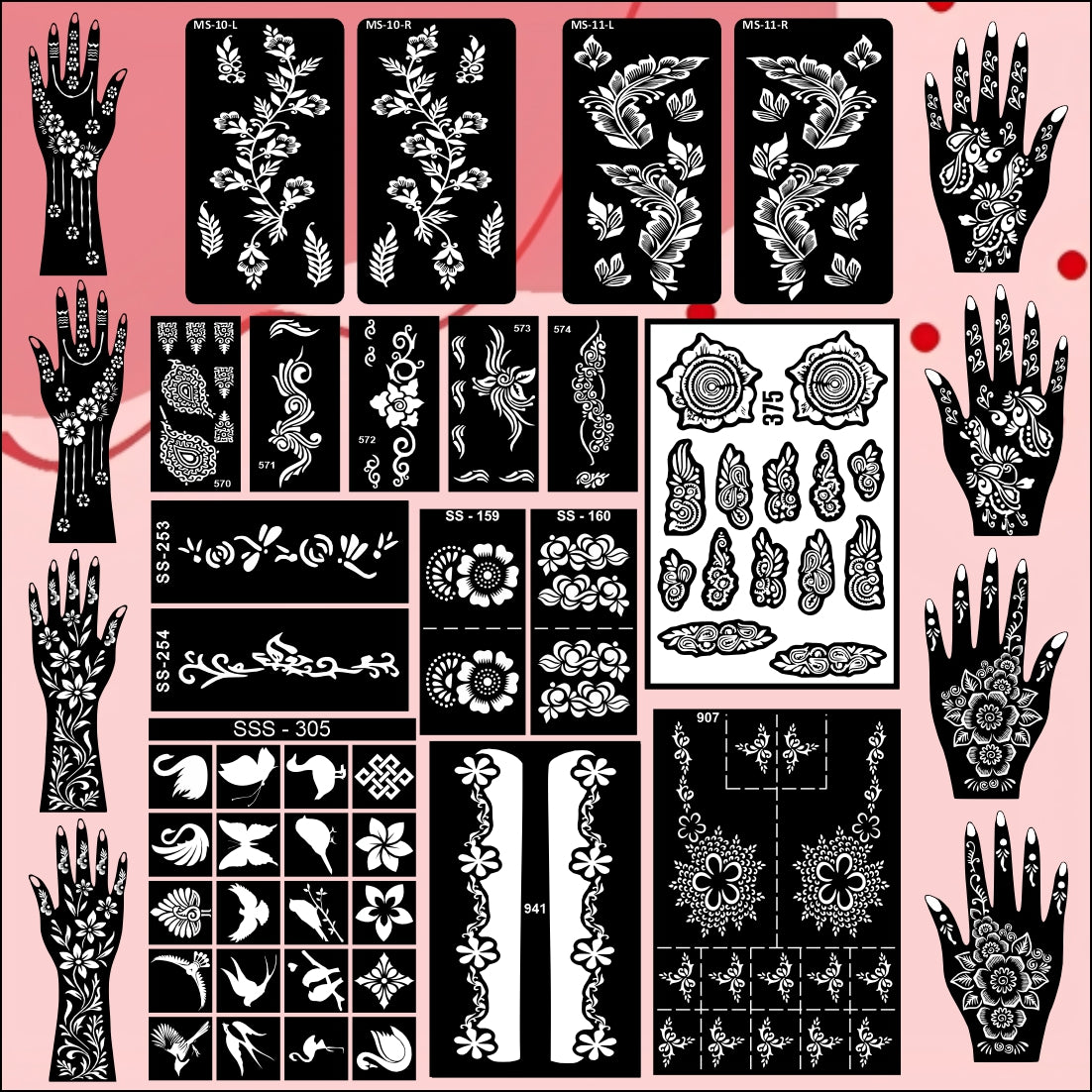 Beautiful Combo Mehndi Stencil Sticker With Multiple Stylish Design For Festivals