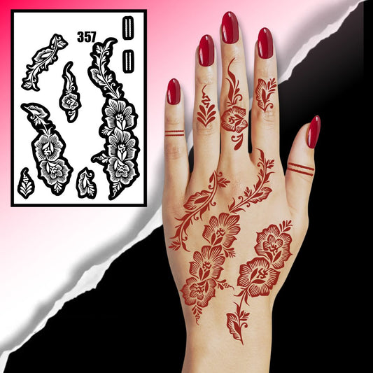 Traditional Mehndi Stencil With Detailed Leaves And Artistic Curved Design
