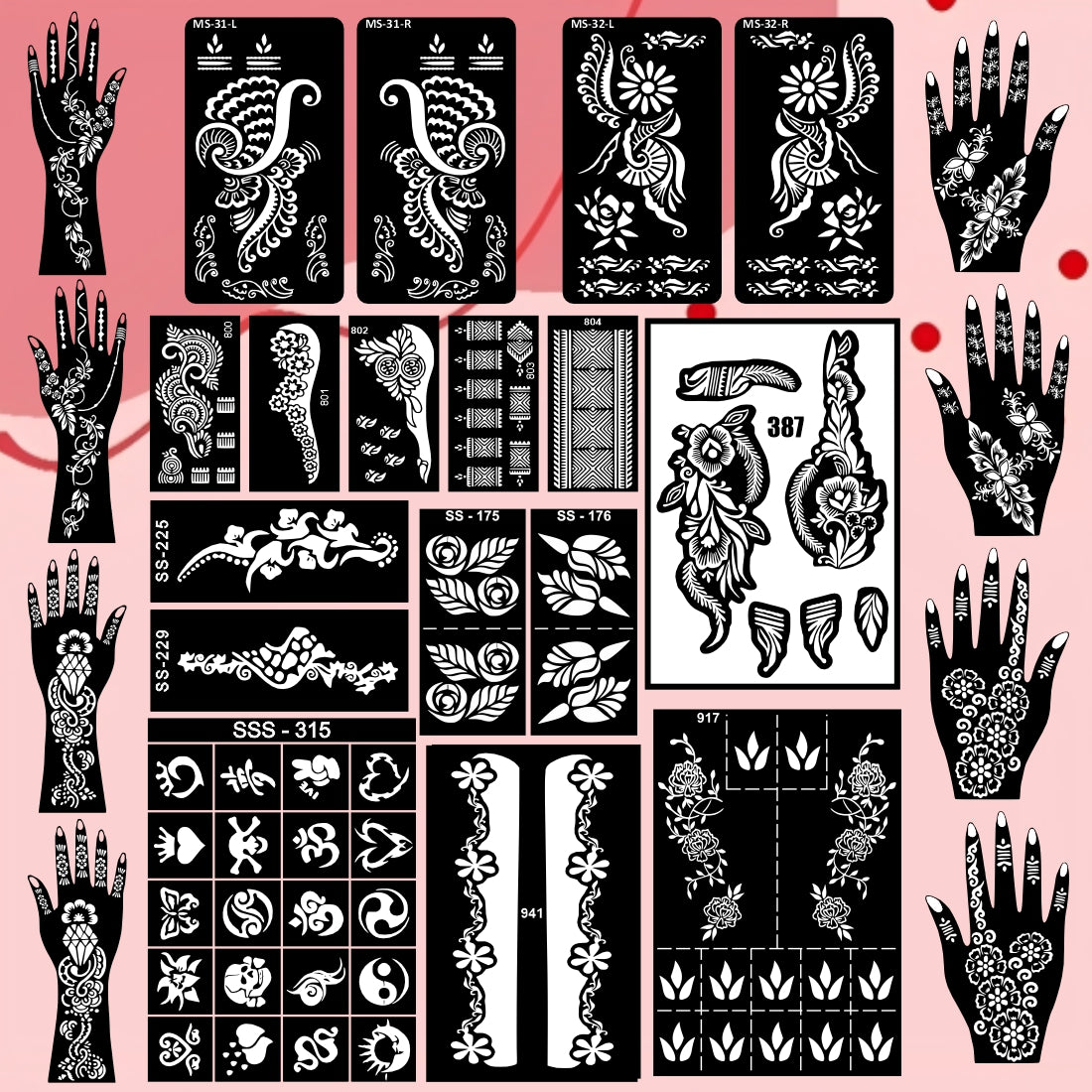Beautiful Combo Mehndi Stencil Sticker With Stylish Design For Elegant Events