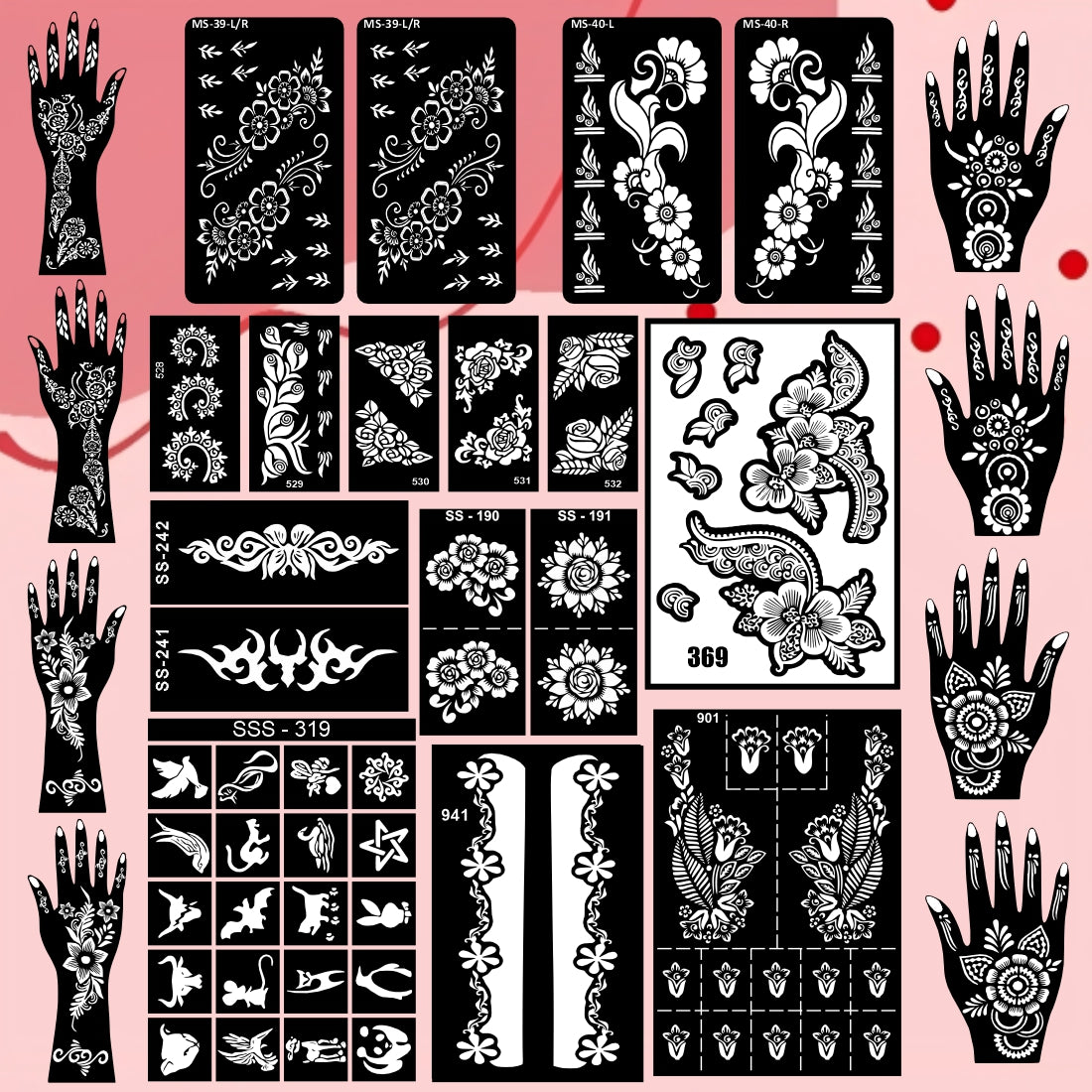 Beautiful Combo Mehndi Stencil Sticker Set With Easy-To-Apply Patterns