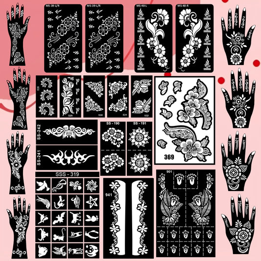 Beautiful Combo Mehndi Stencil Sticker Set With Easy-To-Apply Patterns