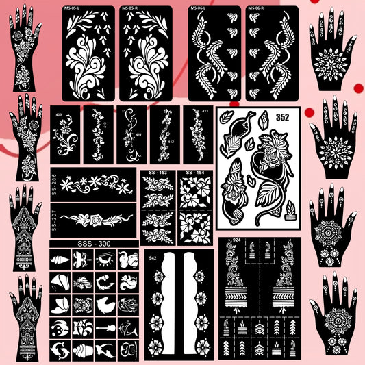 Beautiful Combo Mehndi Stencil Sticker With Simple Design For Party Looks