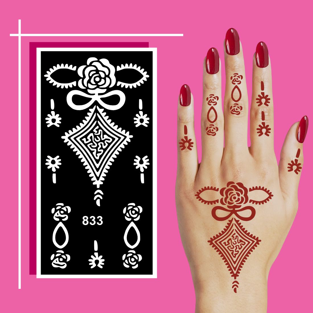 Smooth Cut Mehndi Stencil Templates with Floral Finger and Palm Designs