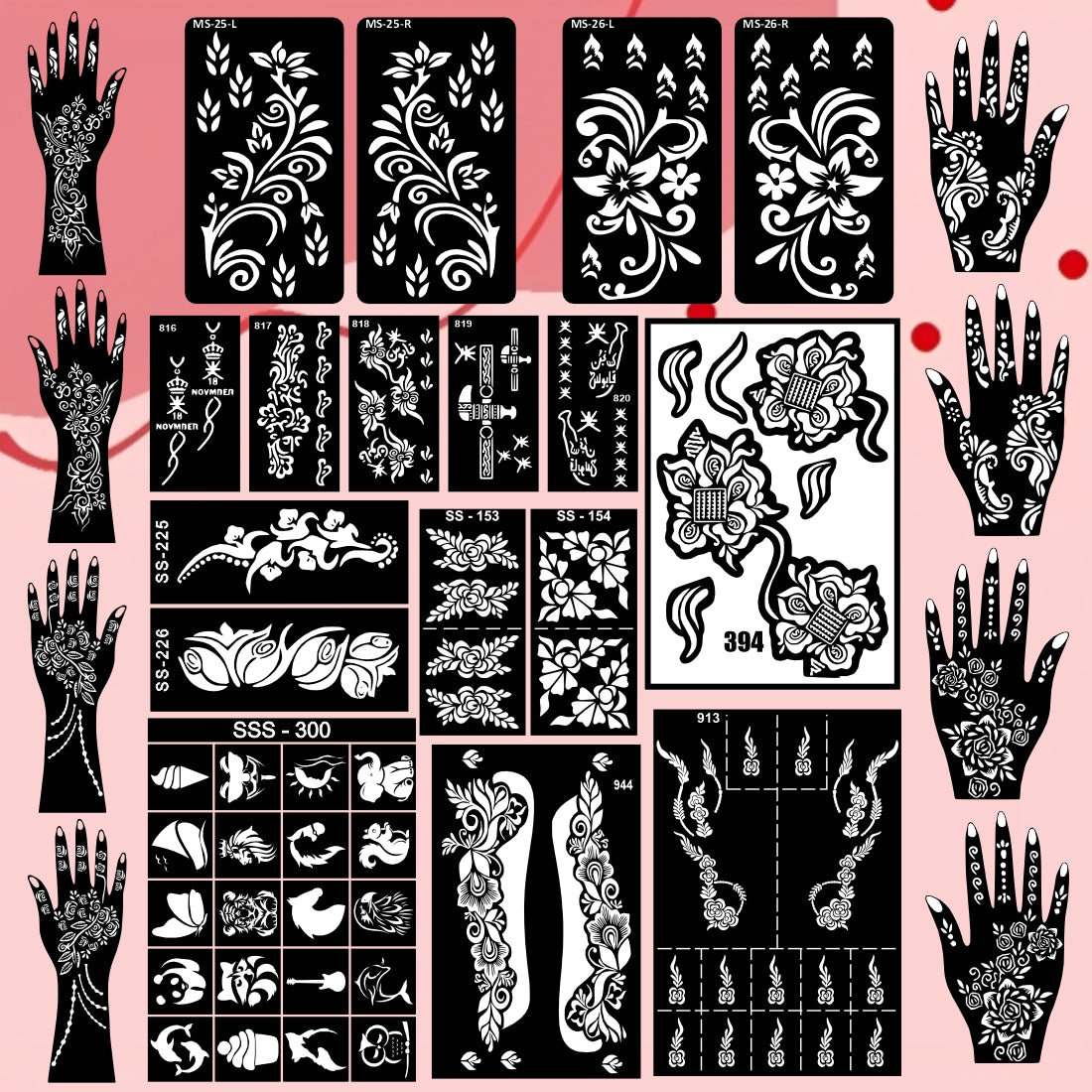 Beautiful Combo Mehndi Stencil Sticker With Traditional & Modern Patterns