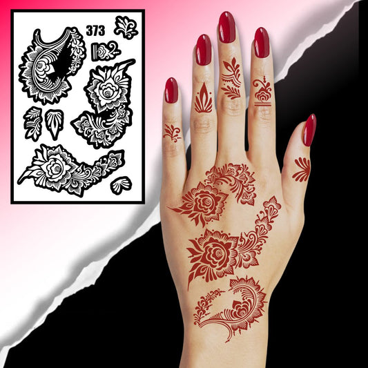 Detailed Rose & Leaf Mehndi Stencil With Artistic Finger Motifs Patterns