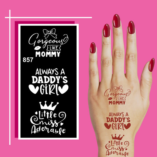 Mehndi Stencil For Kids With Mommy Daddy Phrases And Cute Symbols