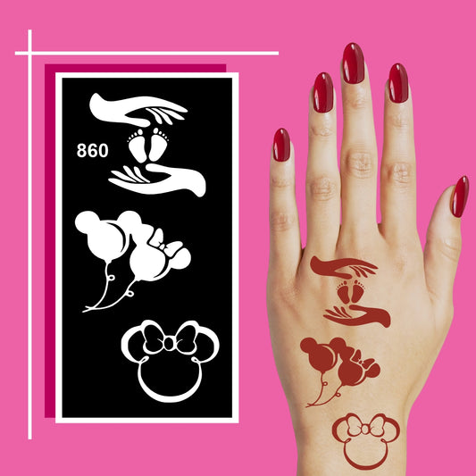 Mama Mouse and Mini Mouse Mehndi Stencil Design for Mother Daughter Matching Look