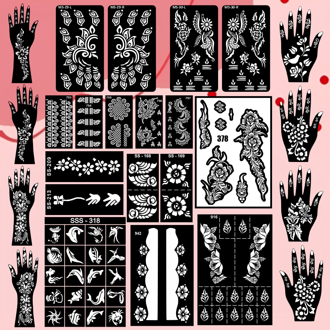 Beautiful Combo Mehndi Stencil Sticker With Stylish Design For All Festival