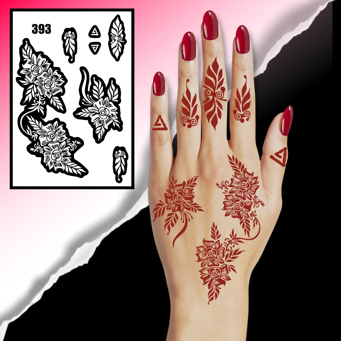 Reusable Floral & Leaf Mehndi Stencil For Artistic Hand Designs