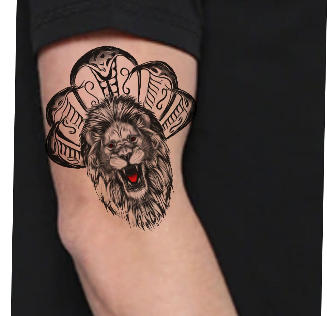 Lion tattoo with cannabis leaf and exhaling smoke on Craiyon
