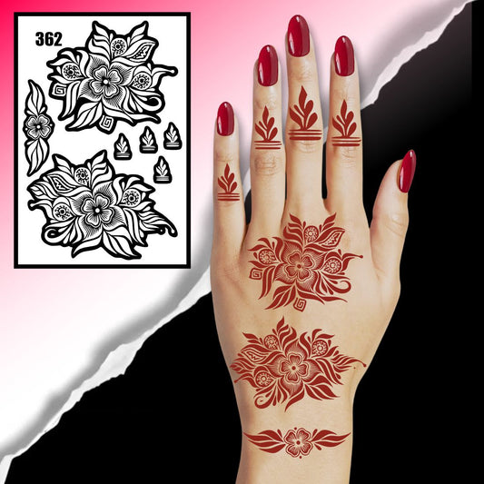 Elegant Rose & Leaf Mehndi Stencil Sticker With Detailed Finger Pattern Designs