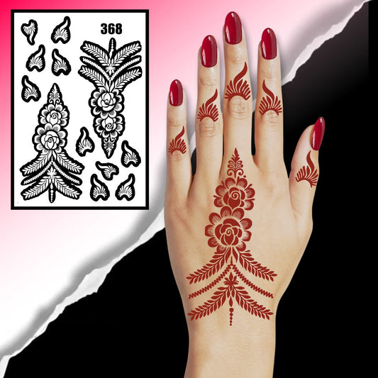 Stylish Rose & Leaf Mehndi Stencil For Weddings, Festivals, & Special Occasions