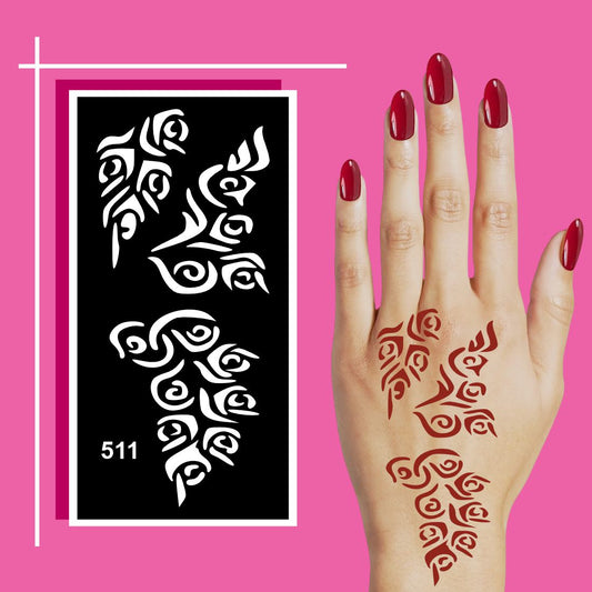 Hand-Crafted Look Mehndi Stencil Sticker Designs with Detailed Floral and Leaf Motifs