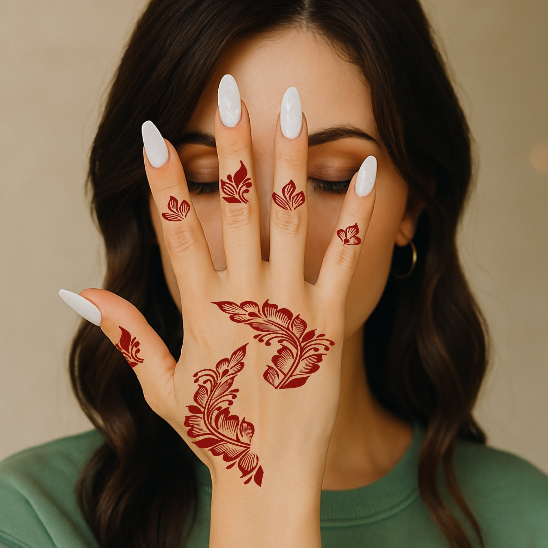 Beautiful Henna Quick Apply Stencil Mehndi Sticker With Floral One Set For Each Hand
