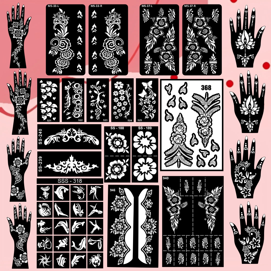 Beautiful Combo Mehndi Stencil Sticker With Beautiful Flower & Arabic Patterns