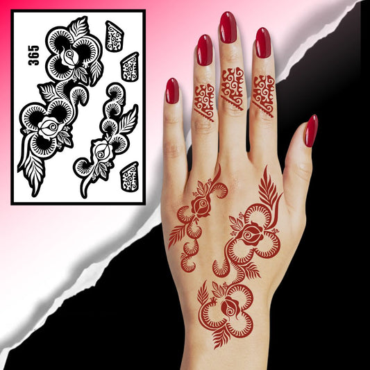 Intricate Rose & Leaf Henna Stencil With Traditional Patterned Finger Design