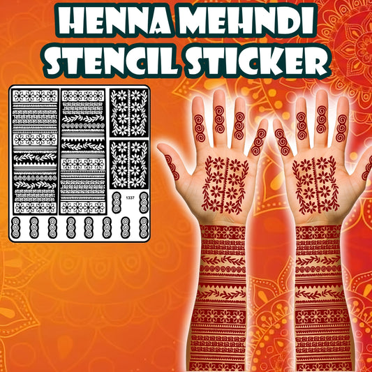 Floral And Leaf Mehndi Stencil Sticker With Traditional Patterns For Hands And Fingers