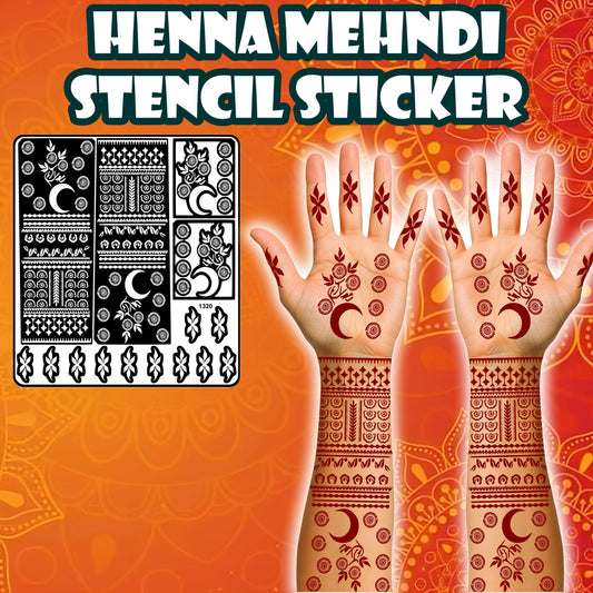 Flowers And Leaf Mehndi Stencil Sticker With Traditional Patterns And Girls & Women