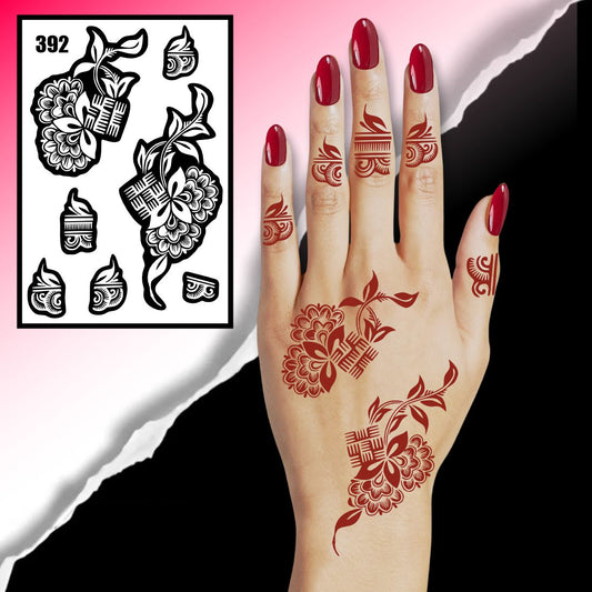 Creative Flower Mehndi Stencil Featuring Curved Leaf Patterns & Line Details