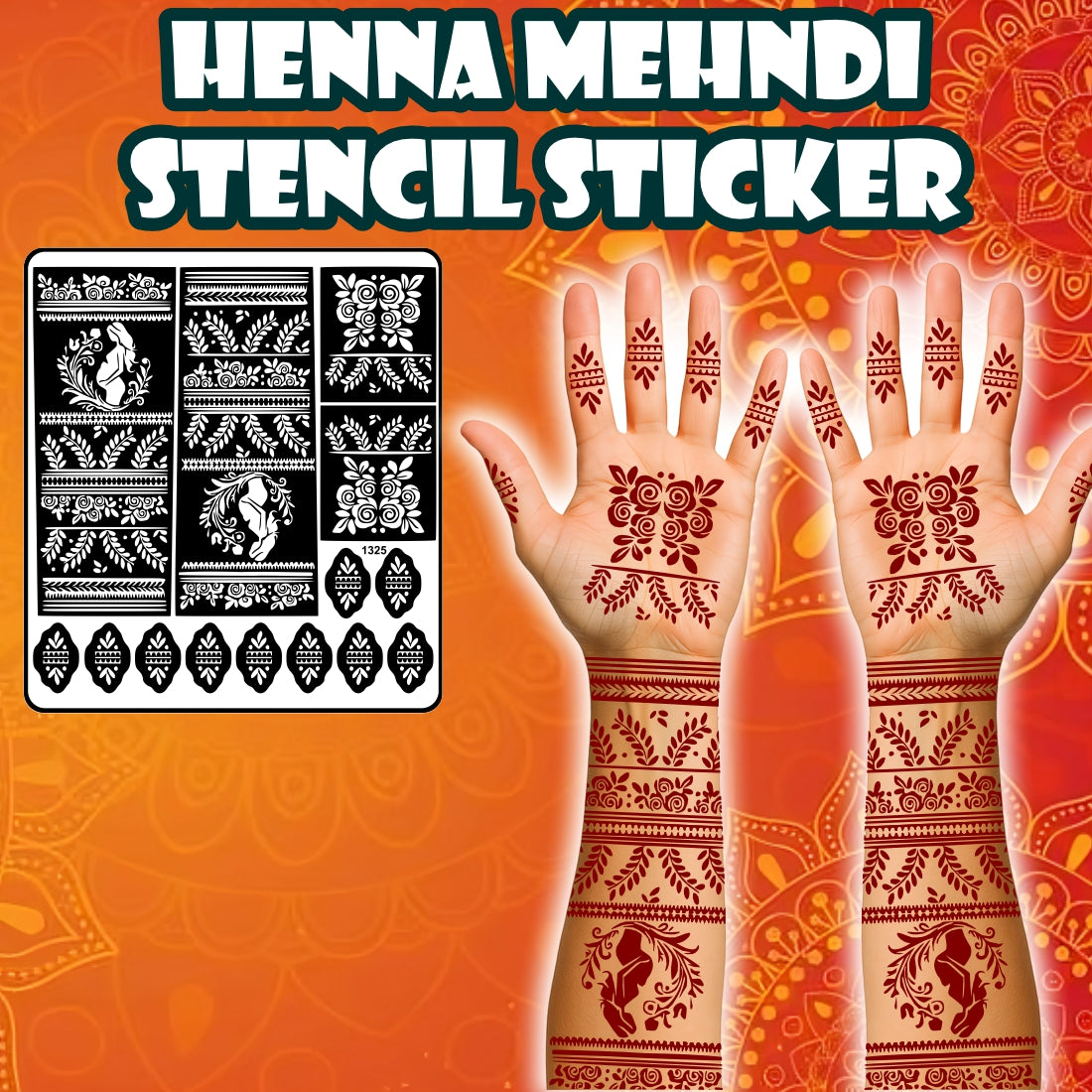 Pregnant Woman And Floral Mehndi Stencil Sticker With Traditional Patterns For Baby Showers