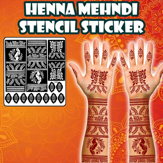 Pregnant Woman And Floral Mehndi Stencil Sticker With Traditional Patterns For Baby Showers