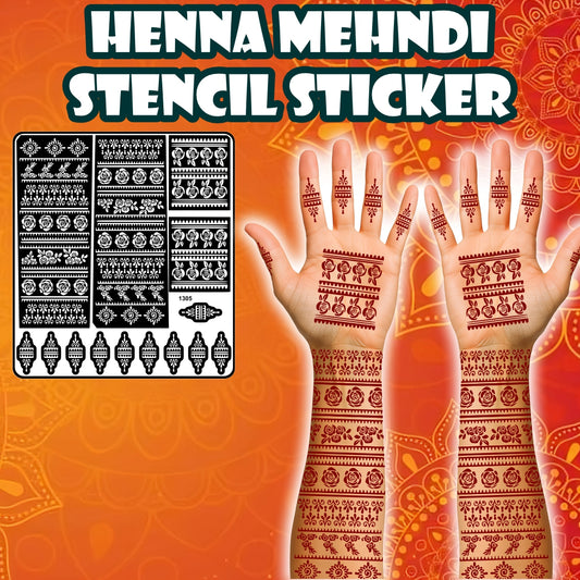 Rose And Floral Border Bridal Mehndi Stencil Sticker With Elegant Decorative Patterns
