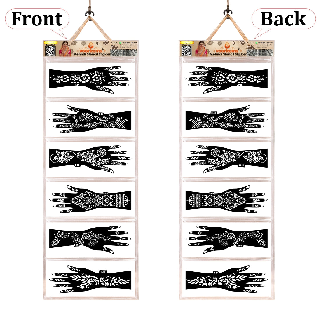 Designer Floral Mehndi Stencil Set.6 Pairs 12 Pcs Premium Full Hand Henna Pattern Templates.