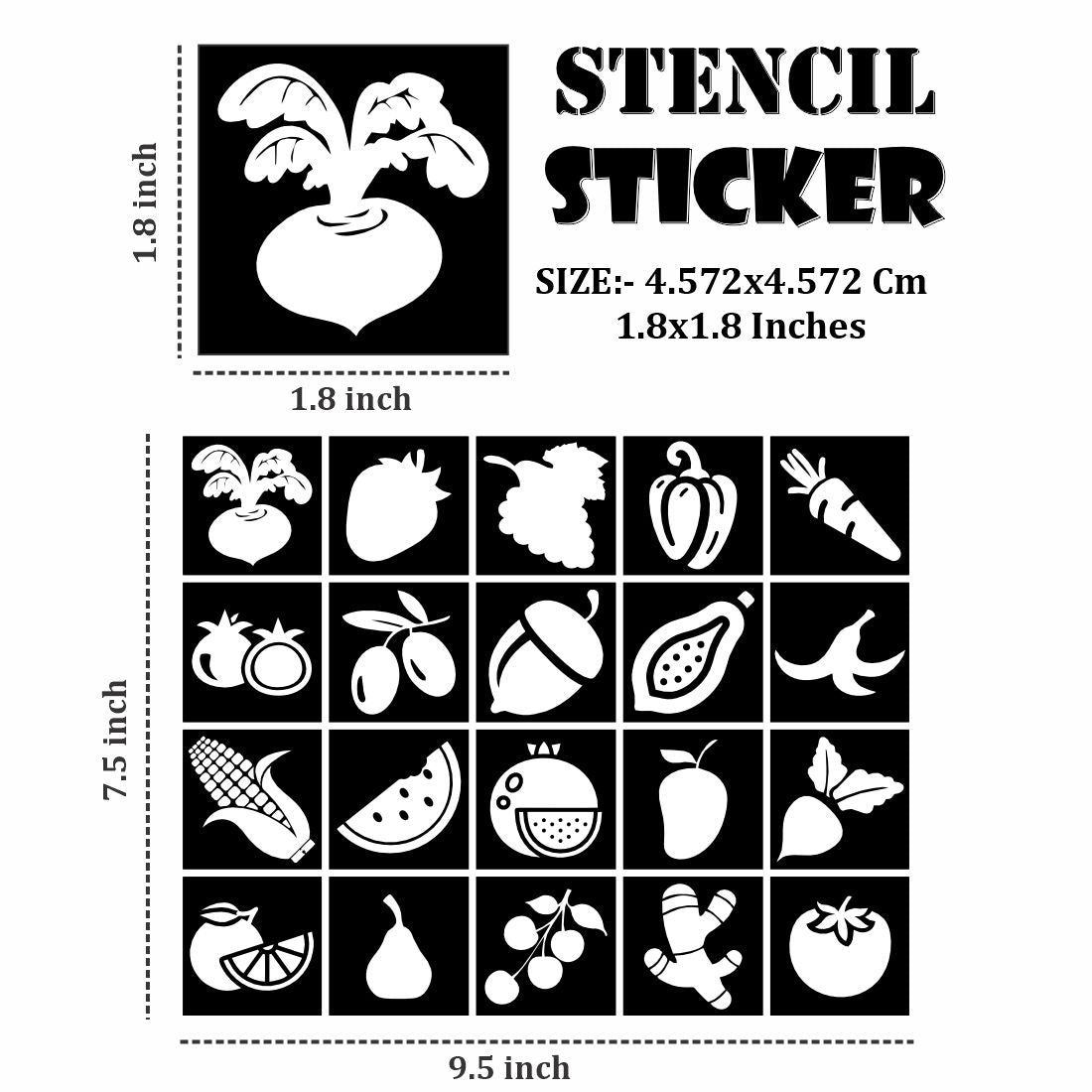 Cherry And Ginger & Multi Designs Small Stencil Sticker For Kids |Kids can decorate notebooks, drawings, or school projects with Stencil stickers