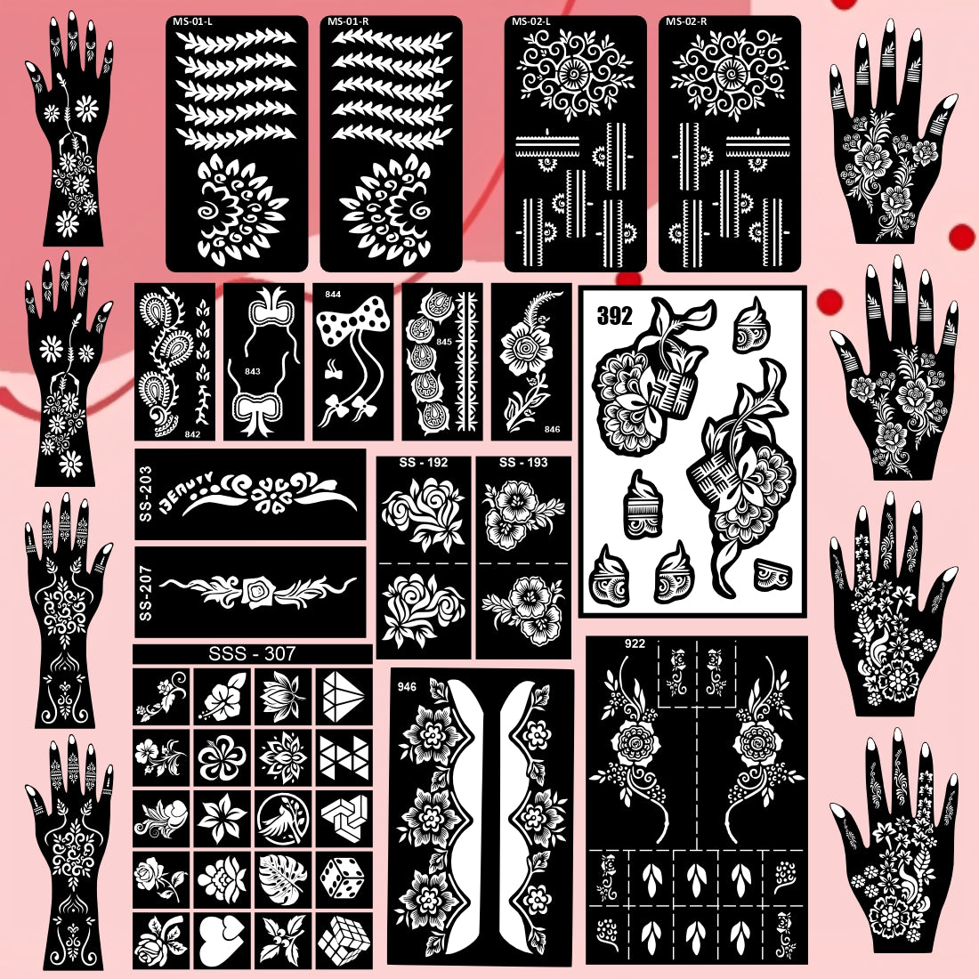 Stencil Sticker Full Hand Beautiful Combo Mehndi Stencil Sticker Set With Floral & Flower Patterns Design