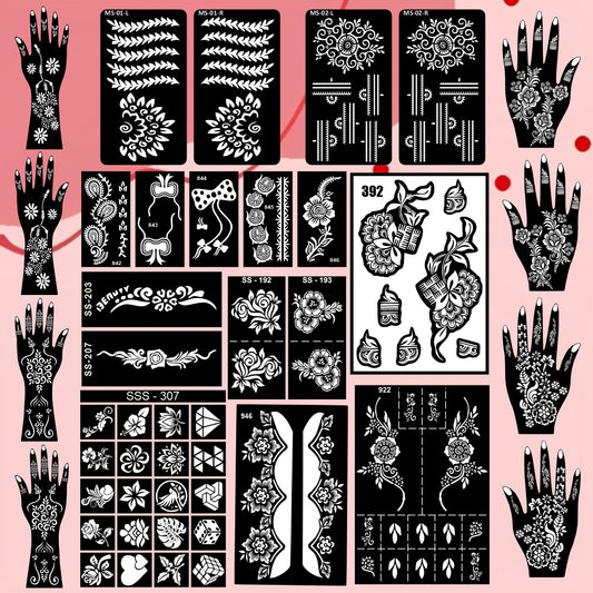 Stencil Sticker Full Hand Beautiful Combo Mehndi Stencil Sticker Set With Floral & Flower Patterns Design