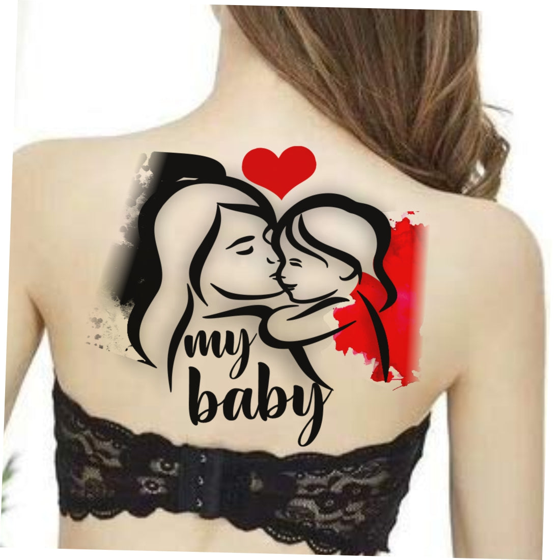 New Mom with Daughter Tattoo Waterproof Temporary Body Tattoo