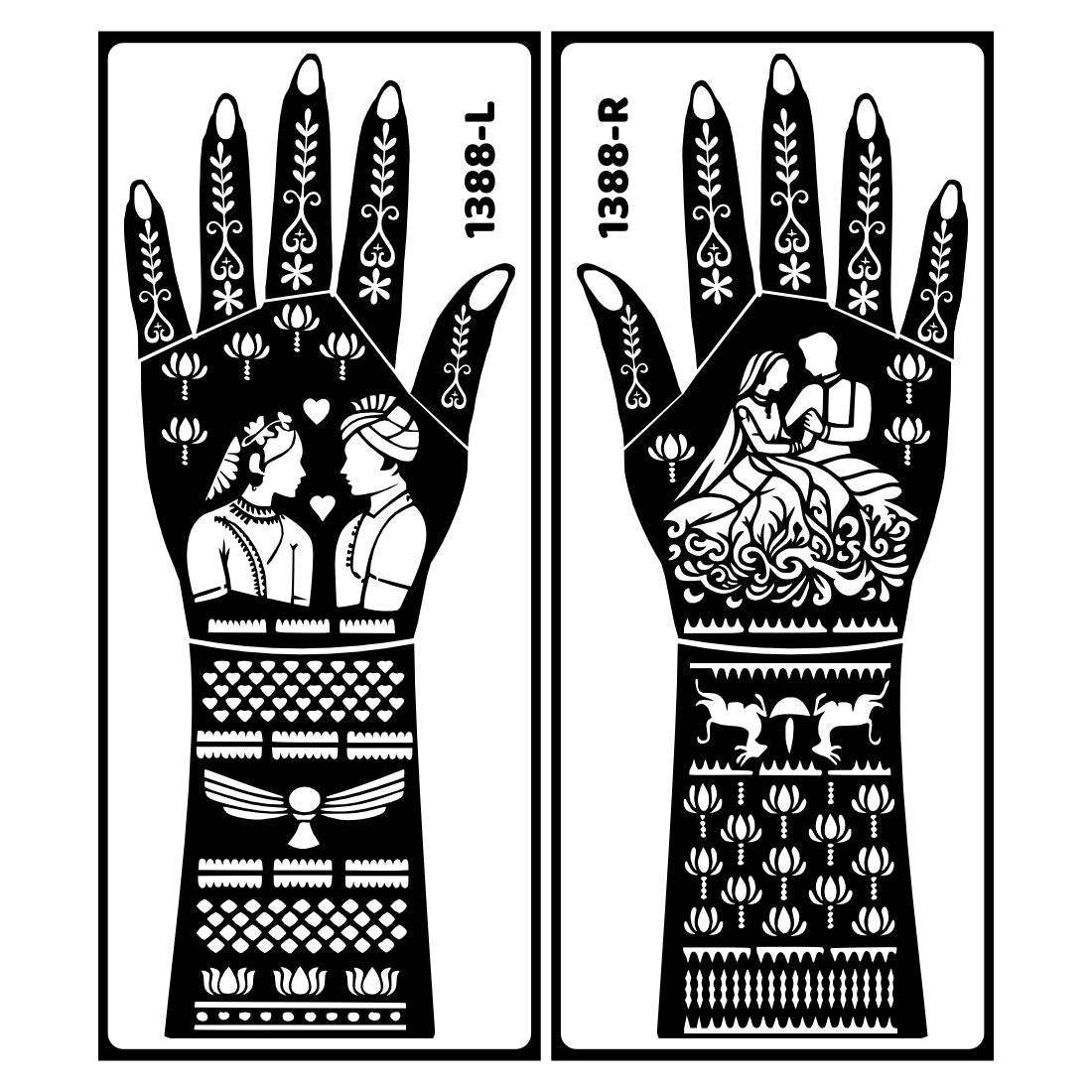 Bridal Mehndi Stencil Sticker With Bride And Groom Design For Hands And Arms Easy To Use With Instant Beautiful Design