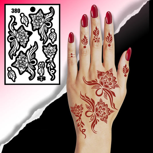 Traditional Rose & Leaf Mehndi Stencil With Small Finger Art Patterns